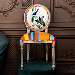 Стул бежевый в разноцветную полоску из натурального бука с изображением птиц и цветов Blooming Blue Birds Colorful Stripes Chair варинант исполнения - 5 | Loft Concept в Липецке