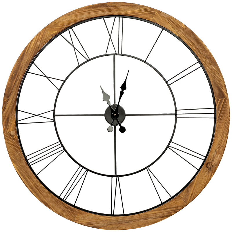 Часы настенные деревянные с римскими цифрами чёрного цвета Clock with History Коричневый Черный Часы настенные деревянные с римскими цифрами чёрного цвета Clock with History Коричневый Черный в Липецке | Loft Concept