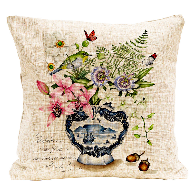 Декоративная подушка Exotic Bouquet Pillow Мульти Бежевый Декоративная подушка Exotic Bouquet Pillow Мульти Бежевый в Липецке | Loft Concept