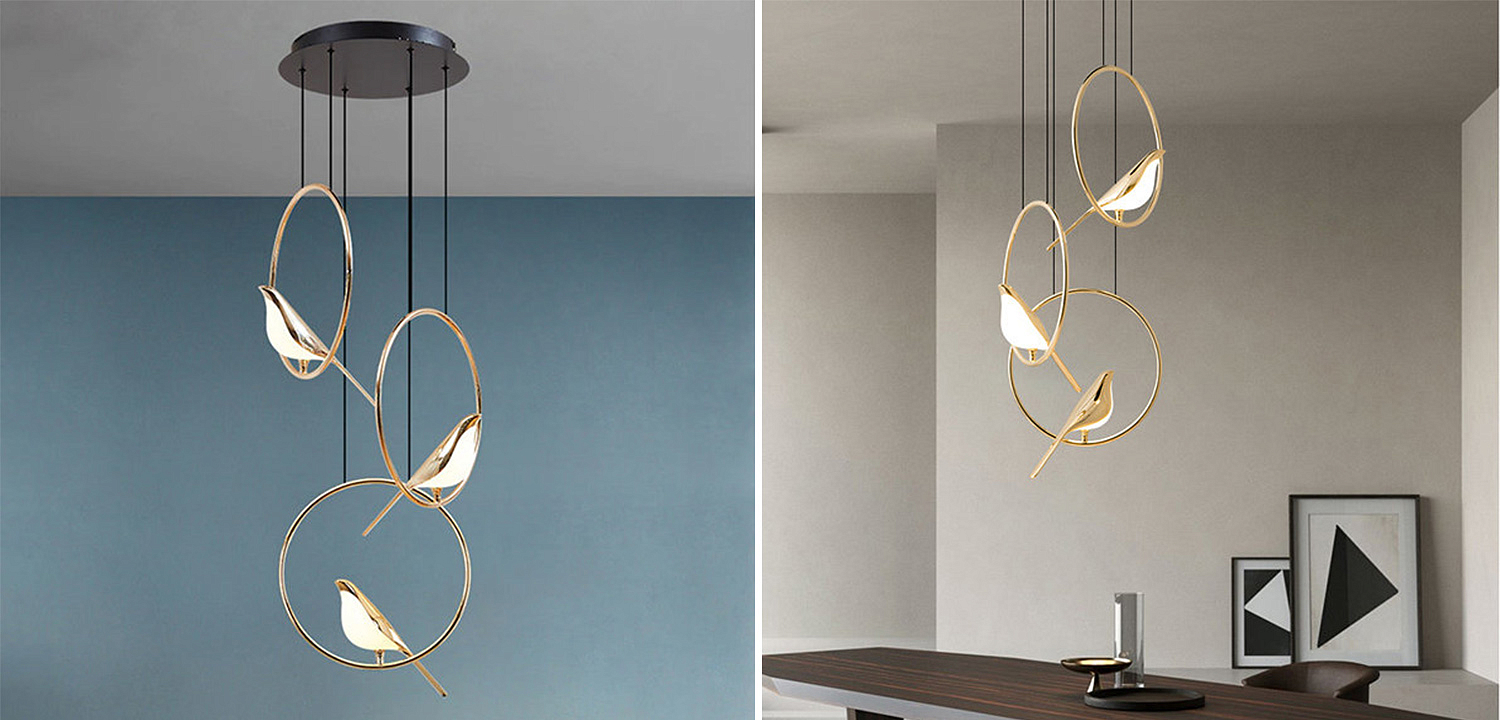 Люстра с золотыми птичками в кольцах NOMI Chandelier Three birds Люстра с золотыми птичками в кольцах NOMI Chandelier Three birds - Loft-Concept в Липецке