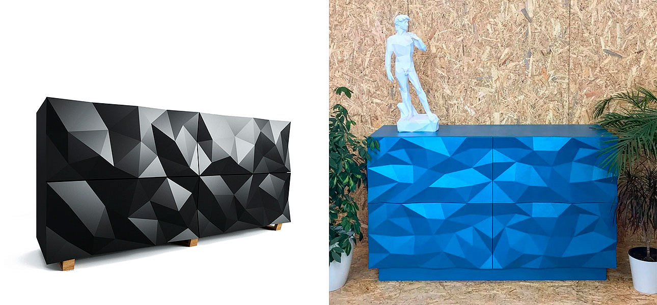 Комод с большими угловыми фигурами, две секции, 2 полки Geometric Greece Комод с большими угловыми фигурами, две секции, 2 полки Geometric Greece - Loft-Concept в Липецке