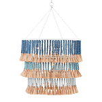 Люстра трехъярусная с декором из круглых деревянных бусин с кисточками Blue Wooden Beads Chandelier варинант исполнения - 1 | Loft Concept в Липецке