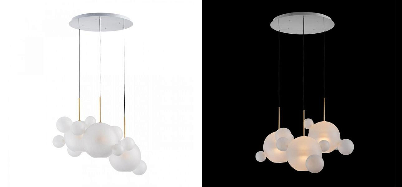 Светодиодный светильник Giopato & Coombes Bollr Bubble Chandelier Circle матовое белое стекло 3 плафона Светодиодный светильник Giopato & Coombes Bollr Bubble Chandelier Circle матовое белое стекло 3 плафона - Loft-Concept в Липецке