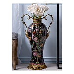 Ваза из фарфора черная с цветочной росписью и бронзовыми элементами Spring Garden варинант исполнения - 3 | Loft Concept в Липецке
