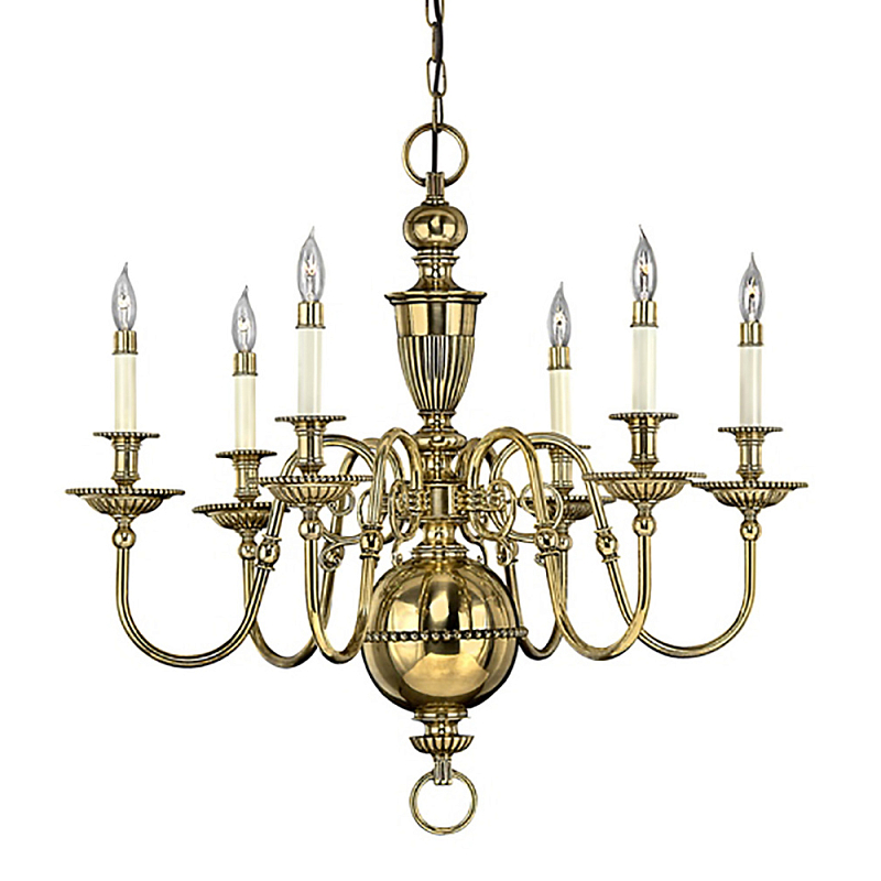 Люстра цвета латунь с 6-ю лампами в форме свечей в классическом стиле Hinkley Латунь Кремовый в Липецке | Loft Concept 