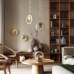 Подвесной светильник с бежевым текстурным кольцом и латунным шаром в центре Tactile  варинант исполнения - 6 | Loft Concept в Липецке