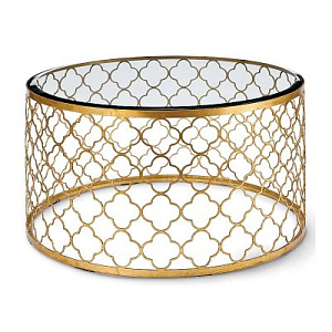 Стол стеклянный Gable Hollywood Regency Glass Gold Leaf Round Coffee Table