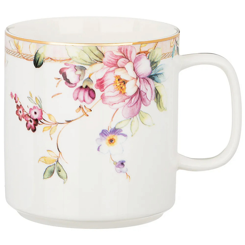 Кружка из фарфора белая с цветочным принтом 400 мл Flower Porcelain Collection Белый Мульти Кружка из фарфора белая с цветочным принтом 400 мл Flower Porcelain Collection Белый Мульти в Липецке | Loft Concept