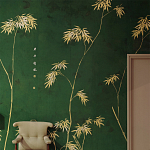 Обои ручная роспись Bamboo Golden on Edo Green India tea paper варинант исполнения - 1 | Loft Concept в Липецке
