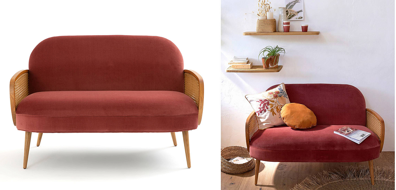 Диван Morten Wicker Crimson Sofa Малиновый Диван Morten Wicker Crimson Sofa Малиновый - Loft-Concept в Липецке