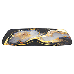 Обеденный стол с прямоугольной черно-золотой столешницей из стекла на 4-х металлических ножках Gold and Black Marble варинант исполнения - 3 | Loft Concept в Липецке