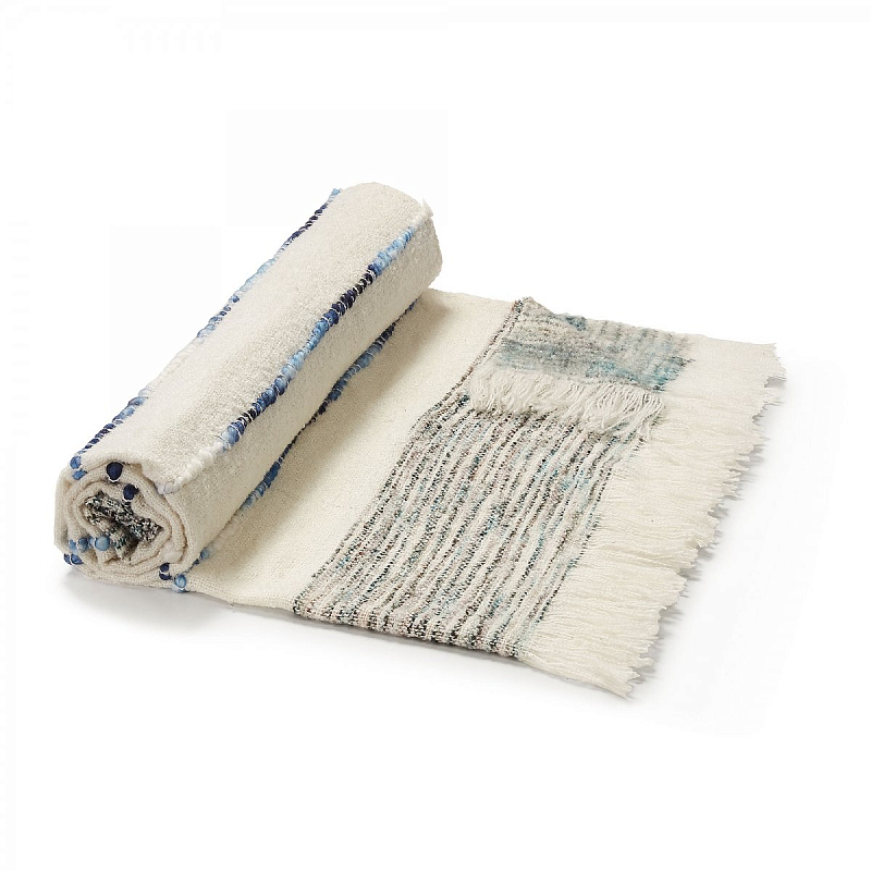 Плед Plaid Boho Lightness Белый Синий Плед Plaid Boho Lightness Белый Синий в Липецке | Loft Concept