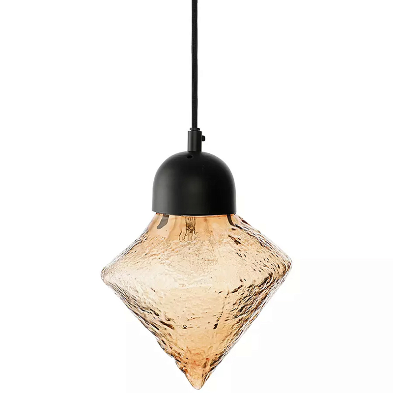 Подвесной светильник с янтарным рельефным плафоном Lamp with Frozen Glass Effect Янтарный Черный Подвесной светильник с янтарным рельефным плафоном Lamp with Frozen Glass Effect Янтарный Черный в Липецке | Loft Concept