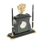 Часы настольные с Гербом России и 2-мя шариковыми ручками в комплекте Stone Clock варинант исполнения - 2 | Loft Concept в Липецке