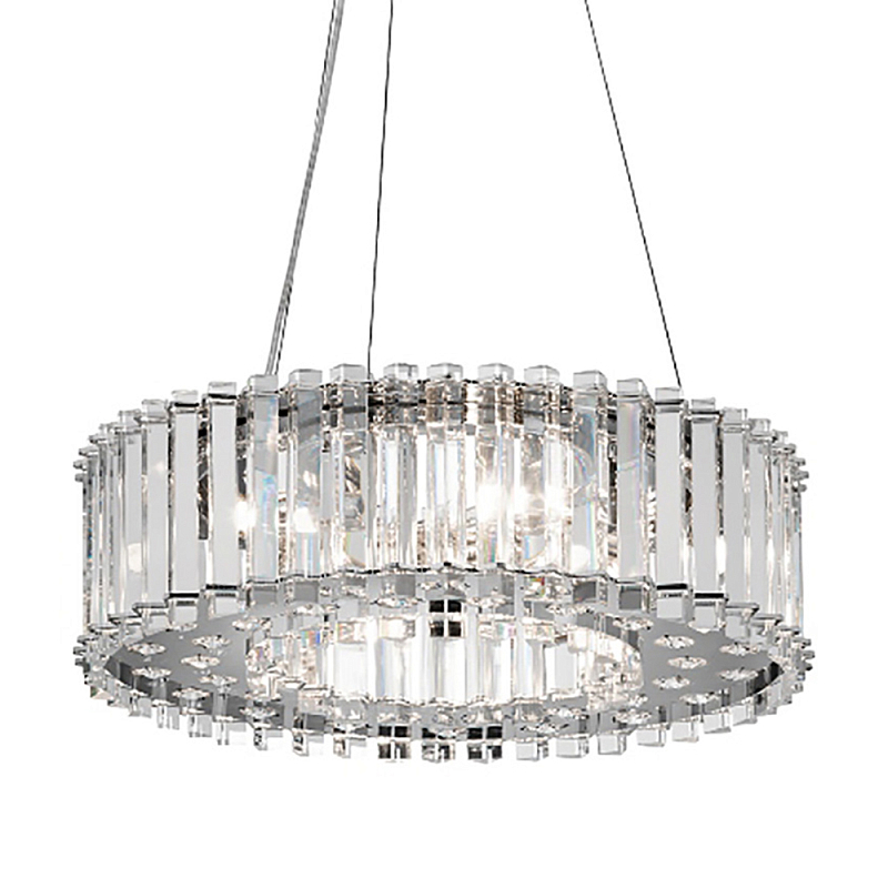 Люстра подвесная круглая с множеством вертикальных прямоугольных кристаллов Kichler Хром Прозрачное Стекло в Липецке | Loft Concept 