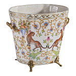 Кашпо с растительным и животным орнаментом на бронзовых ножках Turquoise Blooming Garden варинант исполнения - 2 | Loft Concept в Липецке