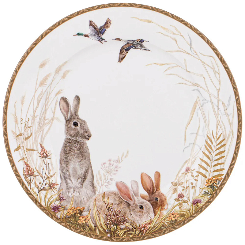 Тарелка закусочная из фарфора с изображением зайцев Hunting Porcelain Collection Белый Коричневый Мульти Тарелка закусочная из фарфора с изображением зайцев Hunting Porcelain Collection Белый Коричневый Мульти в Липецке | Loft Concept