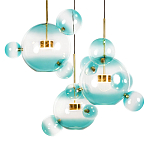 Люстра подвесная с прозрачными бирюзовыми стеклянными шарами и круглым основанием 3 лампы Giopato & Coombes варинант исполнения - 5 | Loft Concept в Липецке