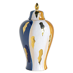 Ваза с крышкой и мазками синего и золого цвета на белом фоне Chinoiserie Ceramics варинант исполнения - 1 | Loft Concept в Липецке