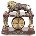 Часы настольные из креноида и бронзы с декором в виде льва Lion Stone Clock варинант исполнения - 1 | Loft Concept в Липецке