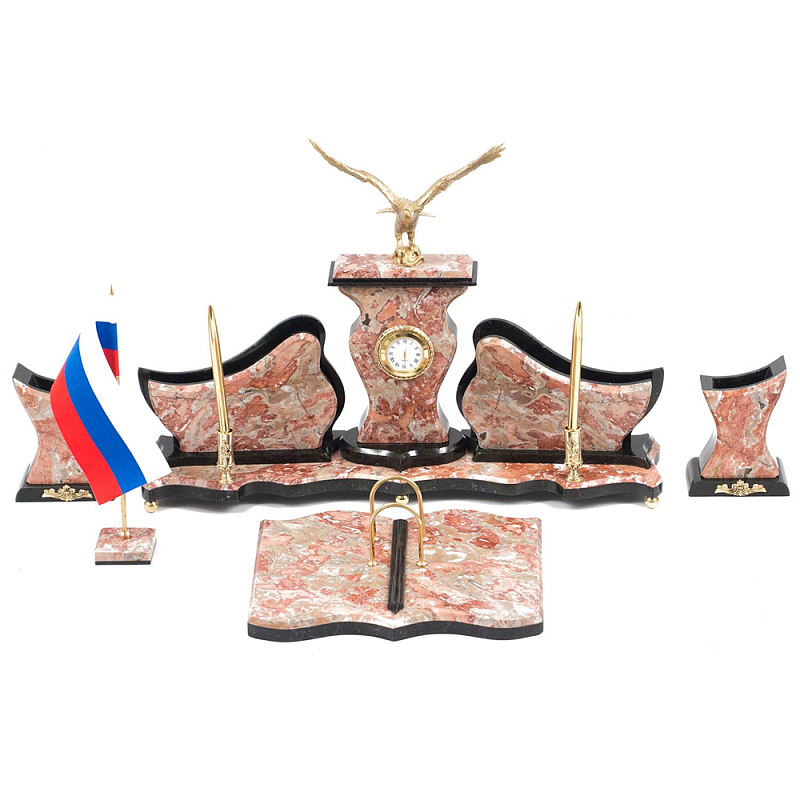 Настольный письменный набор из креноида с часами и декором в виде орла Marble Accessory Золотой Креноид Черный Настольный письменный набор из креноида с часами и декором в виде орла Marble Accessory Золотой Креноид Черный в Липецке | Loft Concept