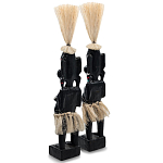 Комплект из 2-х деревянных статуэток Asmat Straw Headdress Statuettes Black Turquoise варинант исполнения - 2 | Loft Concept в Липецке