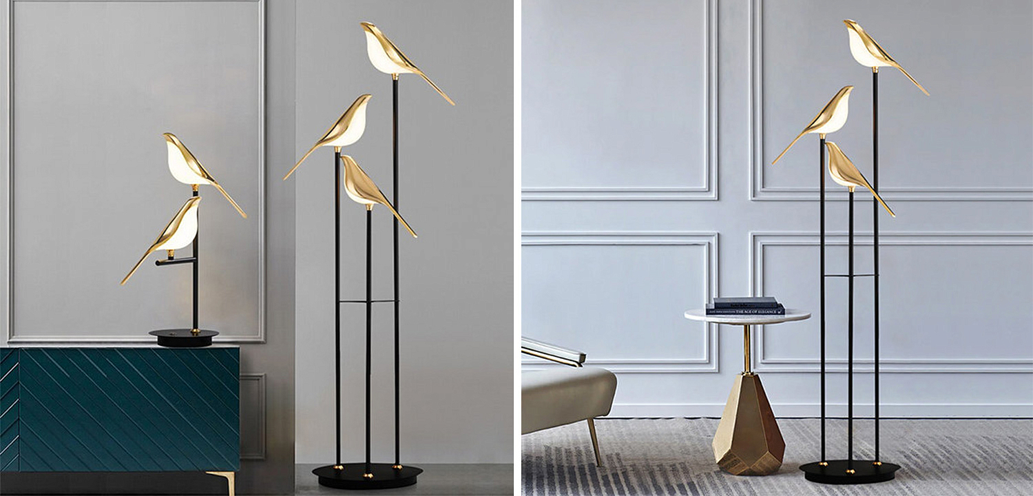 Торшер с золотыми птичками NOMI Three birds Торшер с золотыми птичками NOMI Three birds - Loft-Concept в Липецке