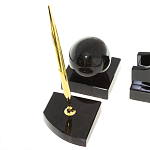 Настольный письменный набор из чёрного обсидиана с декором в виде льва Golden Lion варинант исполнения - 5 | Loft Concept в Липецке