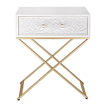 Приставной столик с выдвижным ящиком  White Table Carved Pattern варинант исполнения - 4 | Loft Concept в Липецке
