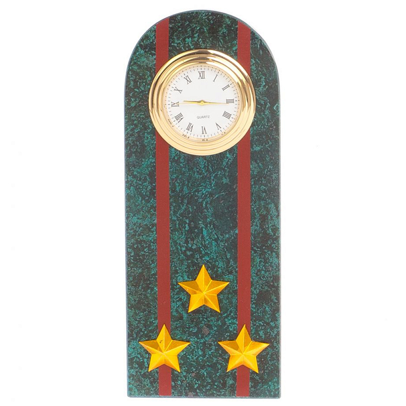 Часы подарочные погон полковник МВД из натурального камня Змеевик Military Clock Зеленый Красный Золотой в Липецке | Loft Concept 