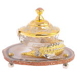 Икорница с декором "Осетр" с гравировкой на подставке из натурального камня Агат Decorative Cavair Dishes варинант исполнения - 1 | Loft Concept в Липецке