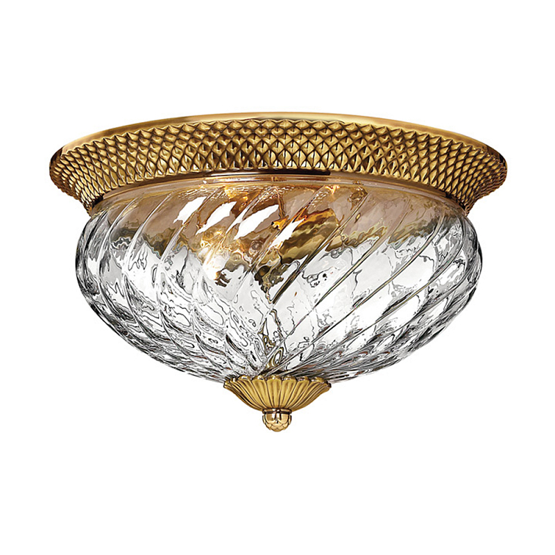 Потолочный светильник цвета латунь с прозрачным рифленым плафоном в форме чаши Hinkley Латунь Прозрачное Стекло в Липецке | Loft Concept 