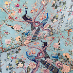 Трехместный диван из натурального бука бирюзовый с изображением птиц и цветов Turquoise Chinoiserie Garden Sofa варинант исполнения - 9 | Loft Concept в Липецке