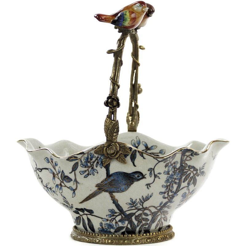 Чаша Basket with Birds on Handle Белый Бронза Синий Чаша Basket with Birds on Handle Белый Бронза Синий в Липецке | Loft Concept