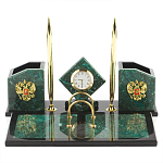 Настольный письменный набор из змеевика с часами и гербом Successful Leader варинант исполнения - 1 | Loft Concept в Липецке