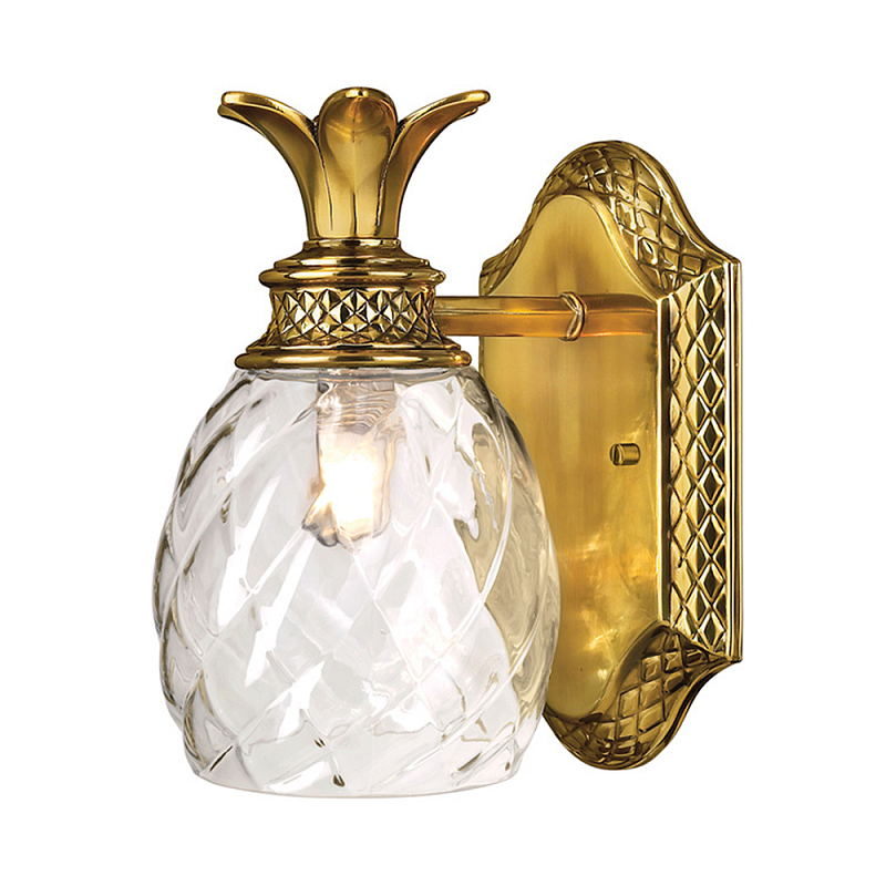 Бра для ванных комнат с прозрачным стеклянным плафоном в форме ананаса и декоративным основанием с рельефным узором Hinkley Бронза Латунь Прозрачное Стекло в Липецке | Loft Concept 