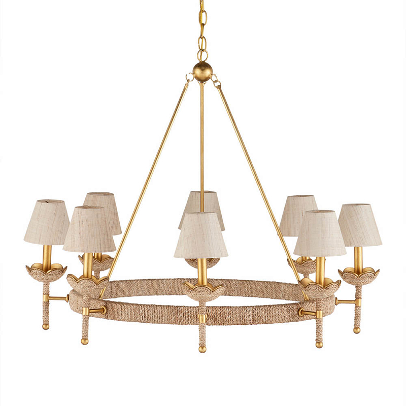 Люстра из кованого железа с отделкой плетеной веревкой и сусальным золотом Parisian Style Золотой Бежевый в Липецке | Loft Concept 