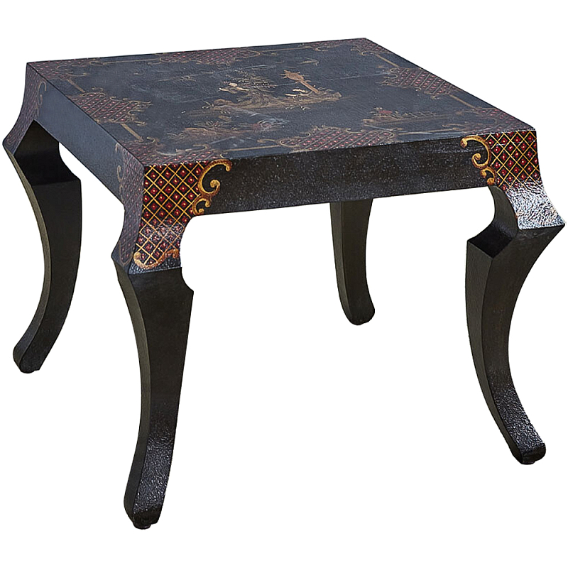 Квадратный кофейный стол Шинуазри с фигурными ножками Chinoiserie Collection Coffee Table Черный Золотой Красный в Липецке | Loft Concept 