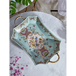 Блюдо прямоугольное из голубого фарфора с ручками и рисунком птиц и цветов Blue Garden варинант исполнения - 3 | Loft Concept в Липецке