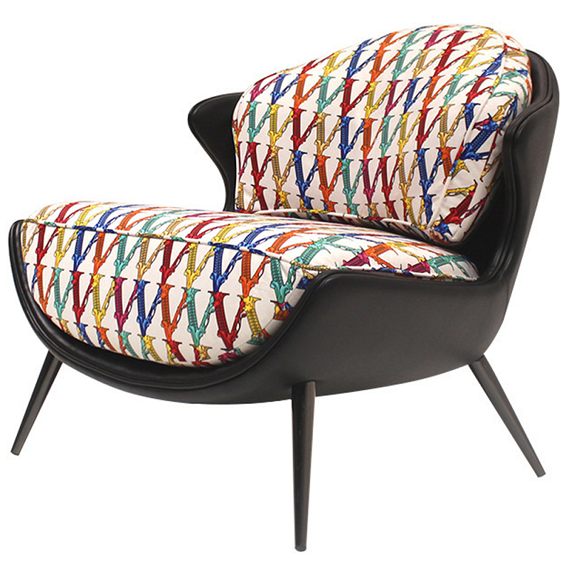Кресло с цветным принтом Colorful Print Armchair Черный Мульти Белый Кресло с цветным принтом Colorful Print Armchair Черный Мульти Белый в Липецке | Loft Concept