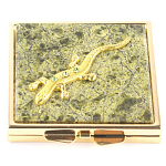 Зеркало двухстороннее квадратное из натурального камня Змеевик с декоративной вставкой в виде ящерицы Gold Stone Mirrors варинант исполнения - 2 | Loft Concept в Липецке