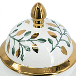 Ваза белая с крышкой с рисунком зеленых и золотых листьев 48 см Chinoiserie Ceramics варинант исполнения - 1 | Loft Concept в Липецке