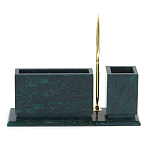 Настольный письменный набор с гербом России и часами из природного камня змеевик Successful Leader варинант исполнения - 3 | Loft Concept в Липецке