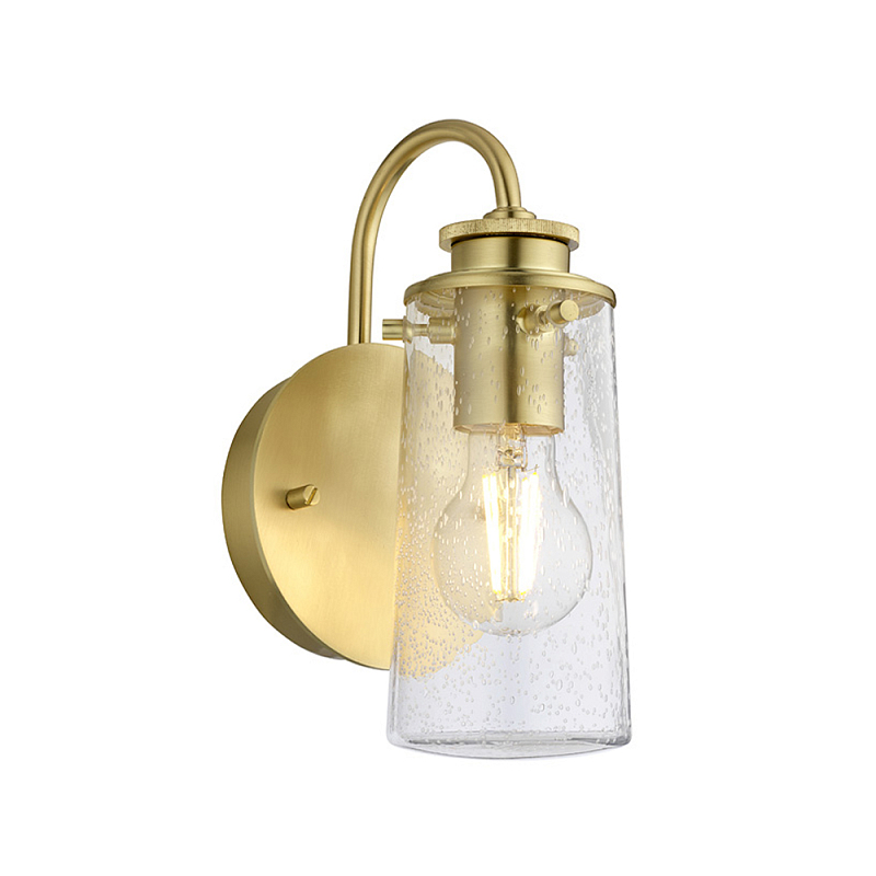 Бра цвета латунь с прозрачным цилиндрическим плафоном из пузырчатого стекла Kichler Матовая латунь Прозрачное Стекло в Липецке | Loft Concept 