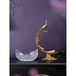 Чаша из прозрачного стекла на бронзовой подставке в виде павлина с рельефным хвостом Eden Garden варинант исполнения - 7 | Loft Concept в Липецке