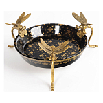 Блюдо черного цвета из фрафора на бронзовых ножках в виде стрекоз Eden Garden варинант исполнения - 1 | Loft Concept в Липецке
