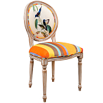 Стул бежевый в разноцветную полоску из натурального бука с изображением птиц и цветов Blooming Blue Birds Colorful Stripes Chair варинант исполнения - 2 | Loft Concept в Липецке