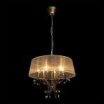 Люстра подвесная круглая с тканевым полупрозрачным абажуром и подвесками 6 ламп Gilded Elegance варинант исполнения - 3 | Loft Concept в Липецке