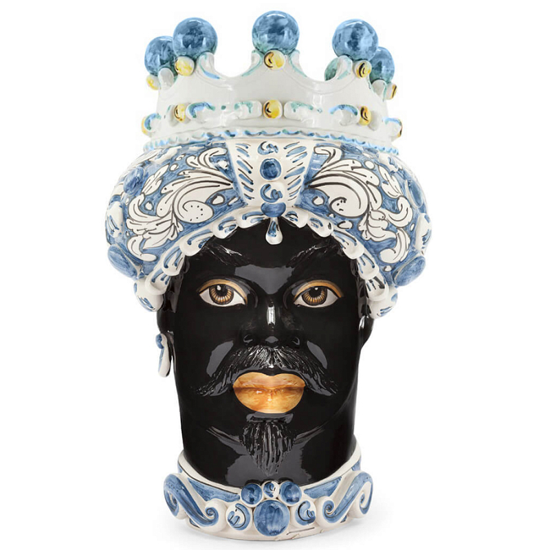 Ваза VASE MORO MAN ORNATE H41 blue Синий Черный Ваза VASE MORO MAN ORNATE H41 blue Синий Черный в Липецке | Loft Concept