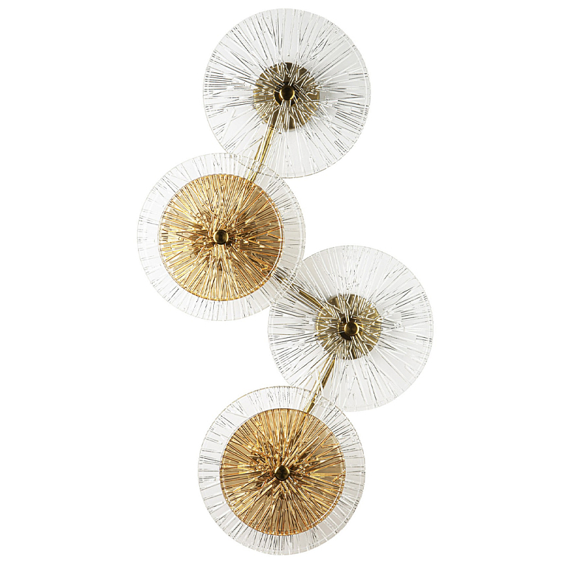 Бра с 4-мя плафонами в форме диска из рельефного коричневого стекла Decorative Four Glass Discs Wall Lamp Латунь Прозрачное Стекло Бра с 4-мя плафонами в форме диска из рельефного коричневого стекла Decorative Four Glass Discs Wall Lamp Латунь Прозрачное Стекло в Липецке | Loft Concept
